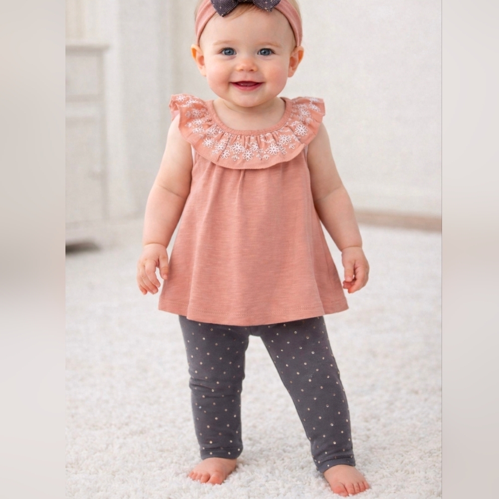 Savannah Girl 3-piece Outfit Size 9 Months Ruffle Sleeve Top- Legging - Headband